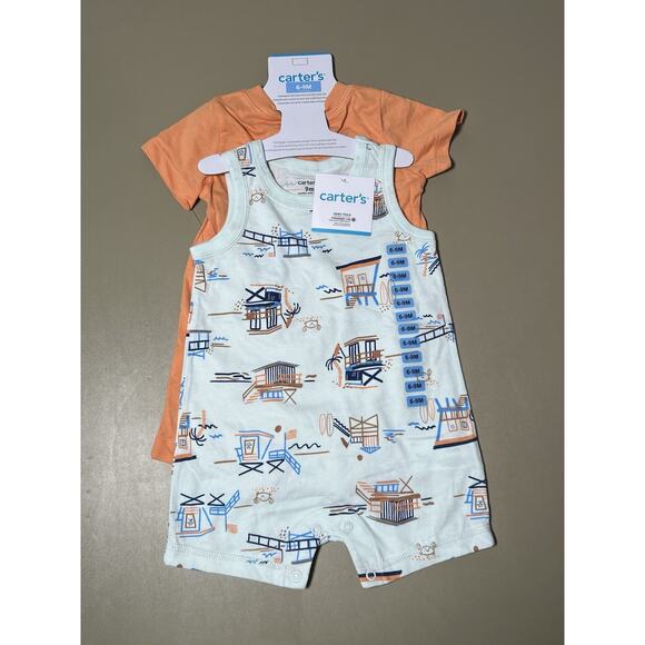 Carter’s Baby 2 Pieces 6-9M Light Green Beach Design And Orange - Picture 1 of 5